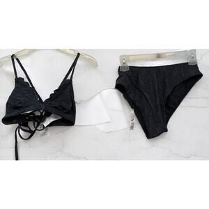 Women's Black Bikini 2 Piece Swimsuit Ruffled Top Size XS Swimwear Swimming Suit
